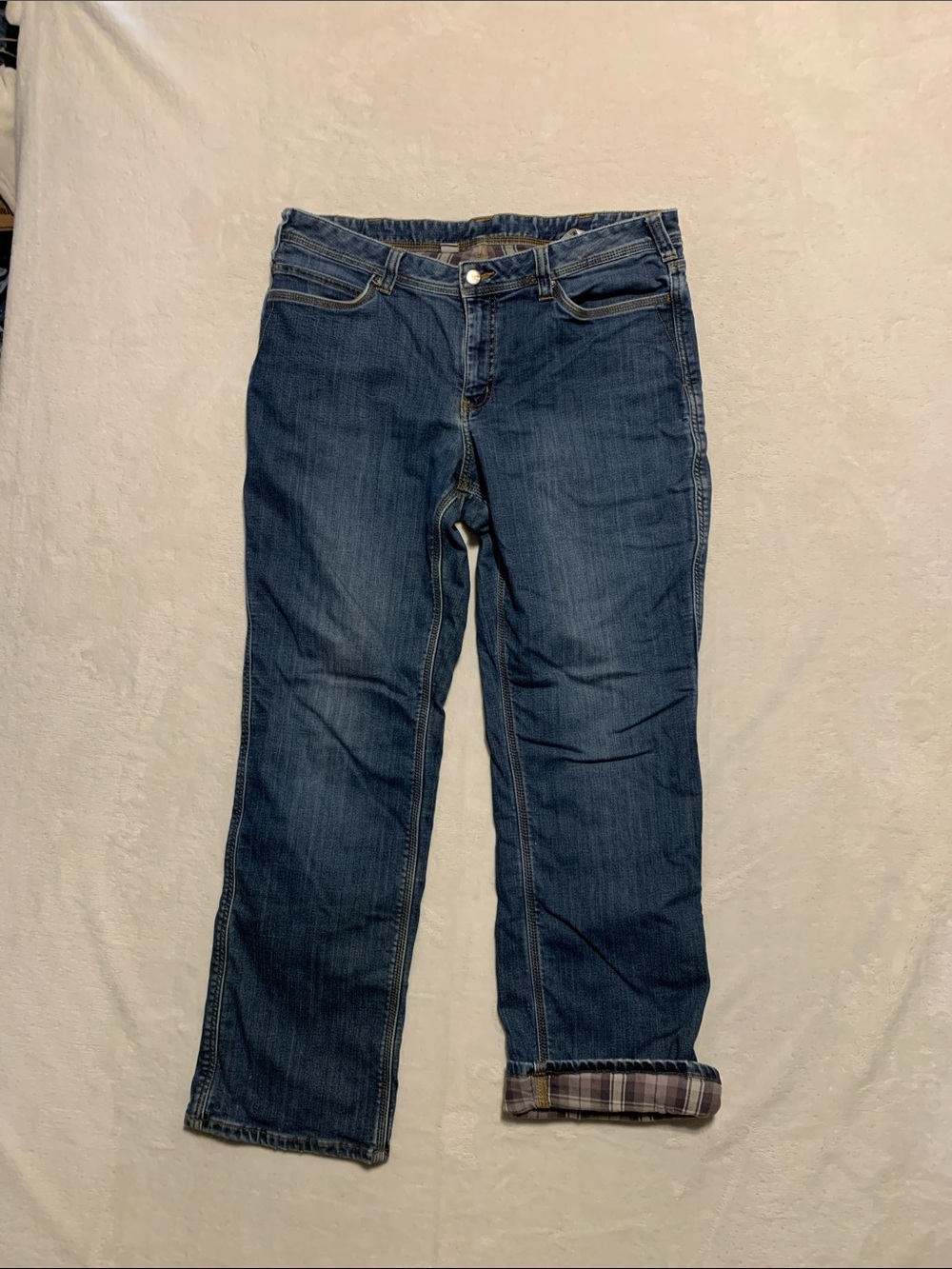 Womens Carhartt Flannel Lined Jeans Sz 14 reg Original Fit Straight Leg 34x30